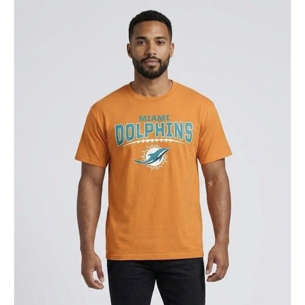 Majestic Miami Dolphins NFL T-Shirt Mens Size XL Orange Teal Dolphin Graphic Tee